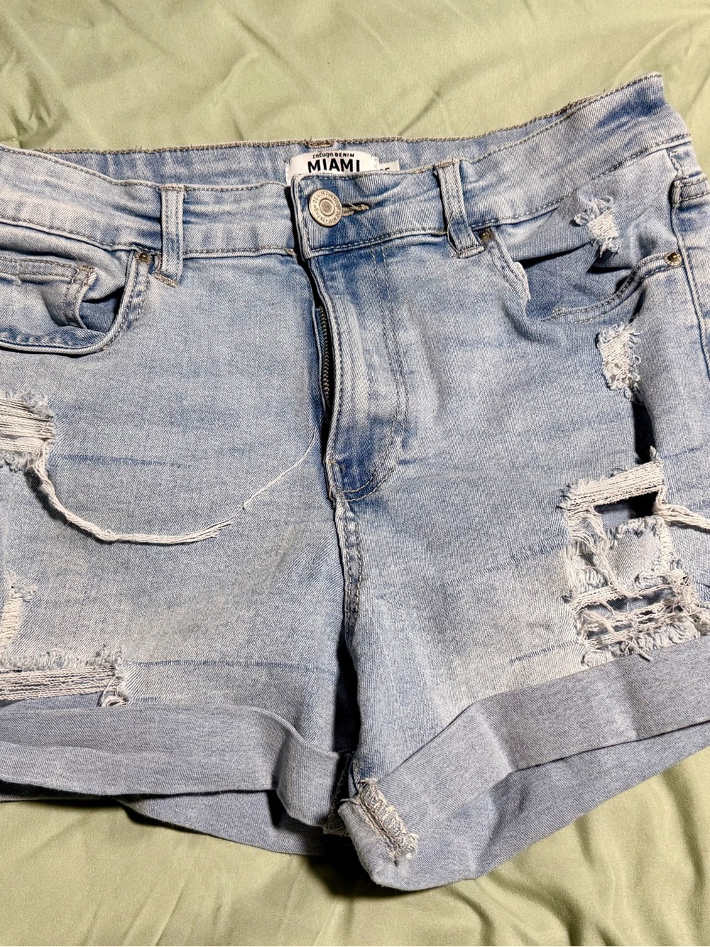 miami Light Blue Distressed Roll-Hem Denim Shorts